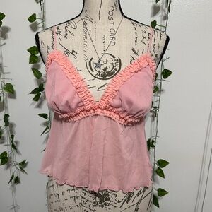 Pink Ruffle Trim Camisole Top